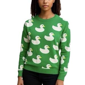 Love Culture Green Rubber Duck Print Long Sleeve Sweater Women’s Size S/M NWOT